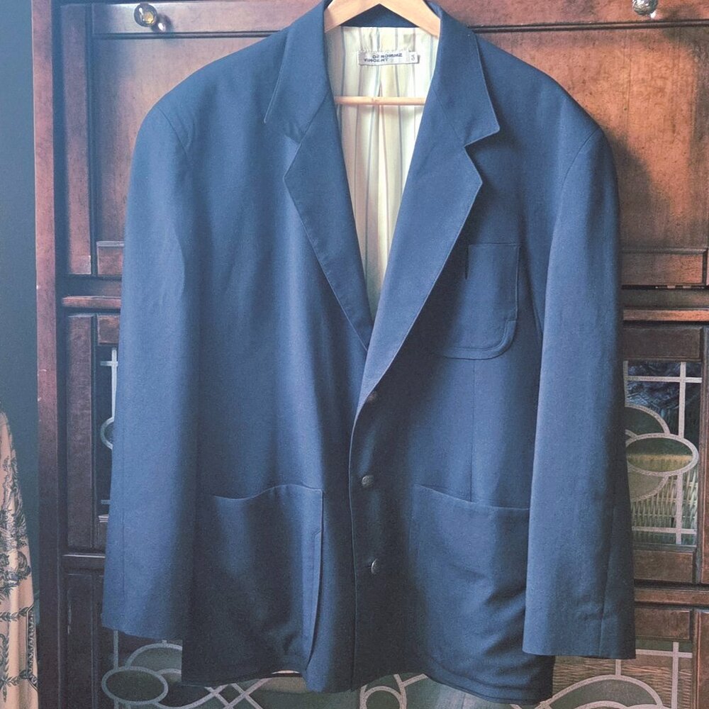 Vintage 90s Denomme Vincent Canadian designer pure wool blue jacket blazer